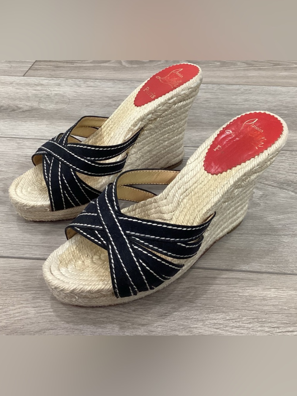 Christian Louboutin Espadrille Wedge Sandals 37 US 7 black - Picture 8 of 8